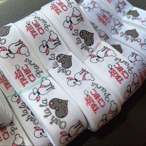 Grosgrain Ribbon 7/8” 5 yards 5/$20 Paris French France Tres Chic poodle ooh la - Picture 3 of 5